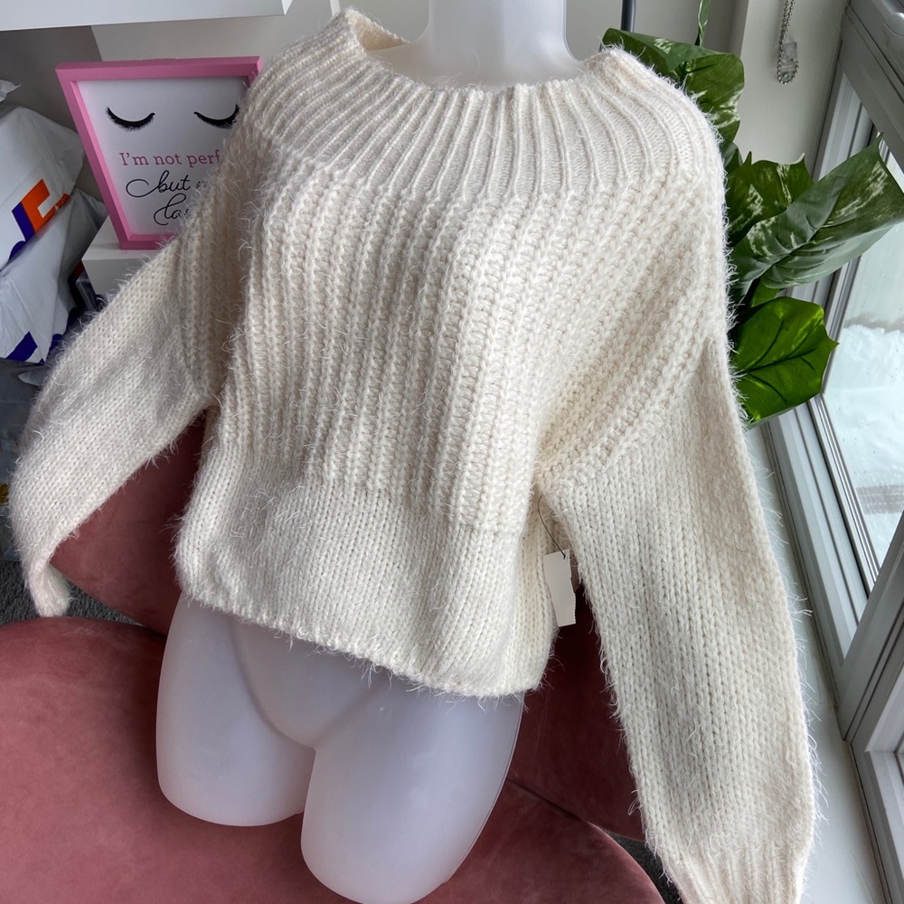 Akira Off The Shoulder Fuzzy Sweater